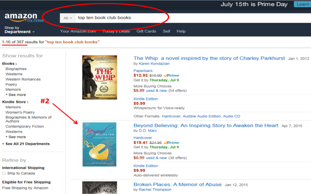 Author D.D. Marx’s Book, ‘Beyond Believing’ Is Trending Number Two in “Top Ten Book Club Books” on Amazon (August 3, 2015)